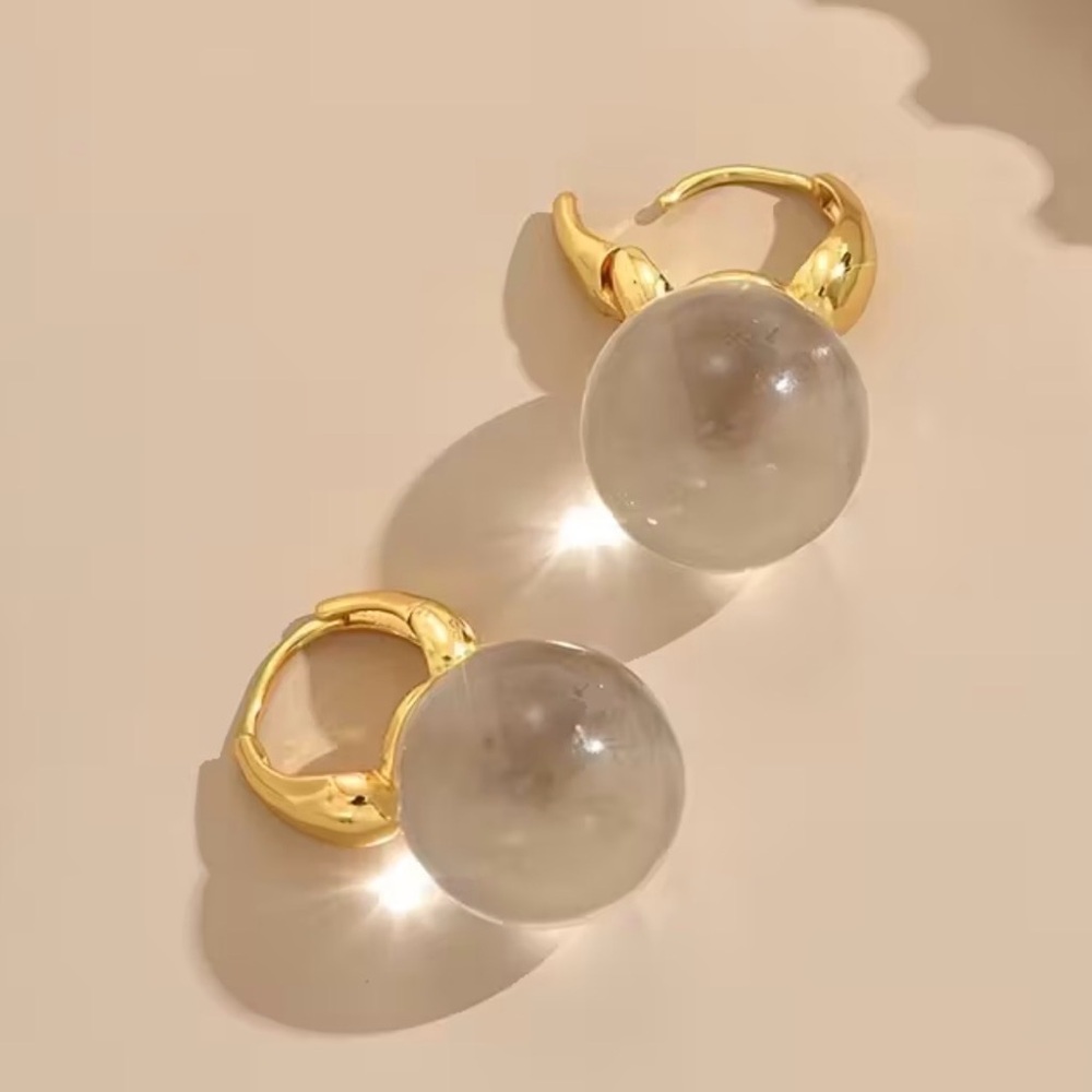 2/$30šµ Crystal Ball Clear Stone Earrings Gold Huggie Hoop Bohemian Jewelry NEW - Picture 6 of 11